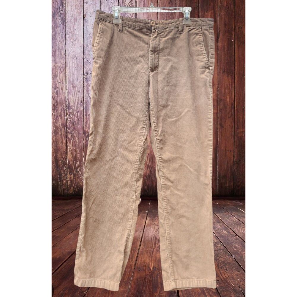 IZOD Mens Corduroy Pants 34x32(30) Tan Straight Fit Casual Classic 100% Cotton